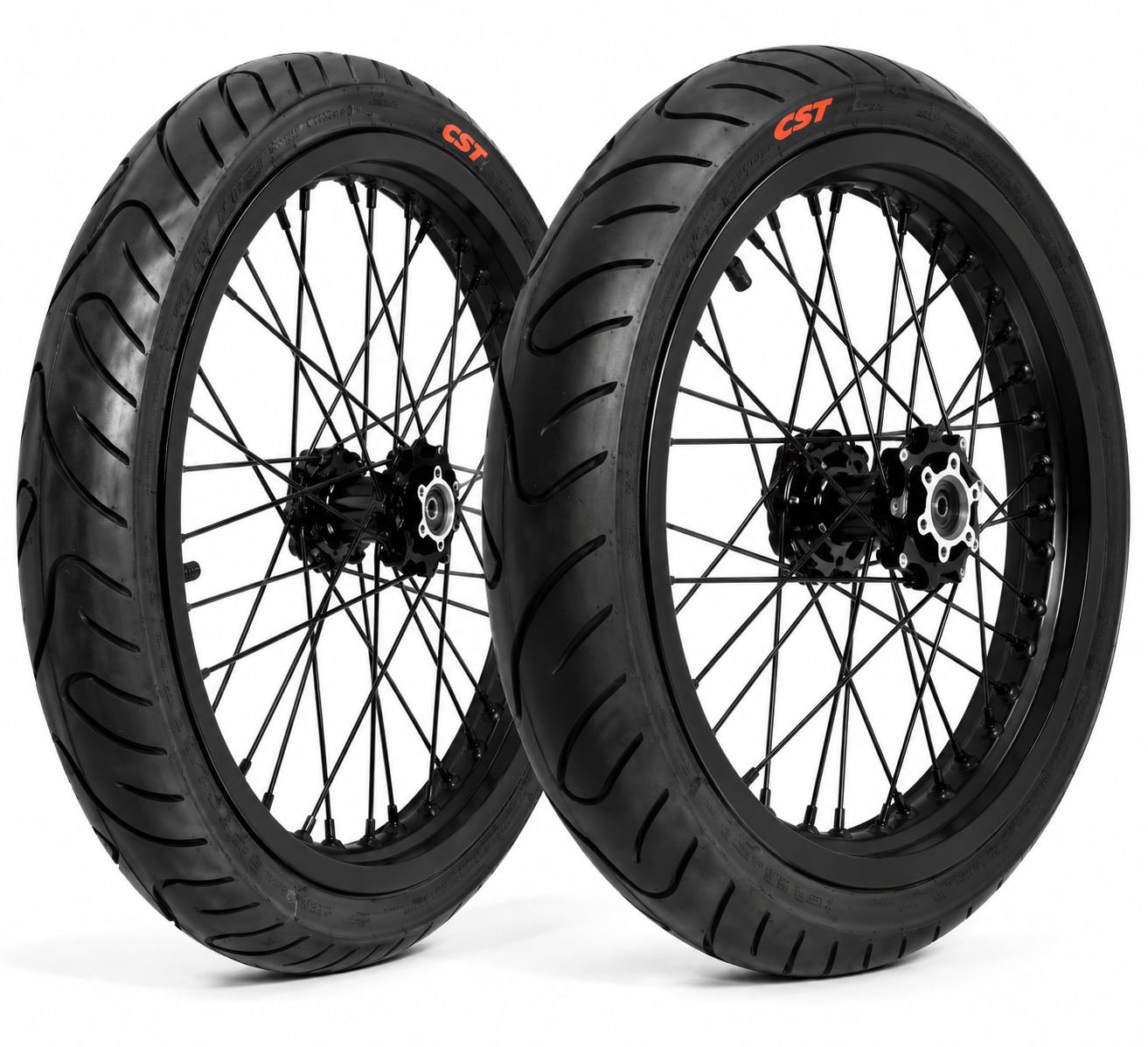 Complete 17in Emoto Super Moto Wheelset (Chrome/Black) - 79Bike/Surron/Eride/Ventus