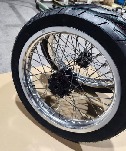 Complete 17in Emoto Super Moto Wheelset (Chrome/Black) - 79Bike/Surron/Eride/Ventus