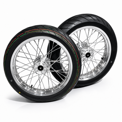 Complete 17in Emoto Super Moto Wheelset (Chrome/Black) - 79Bike/Surron/Eride/Ventus